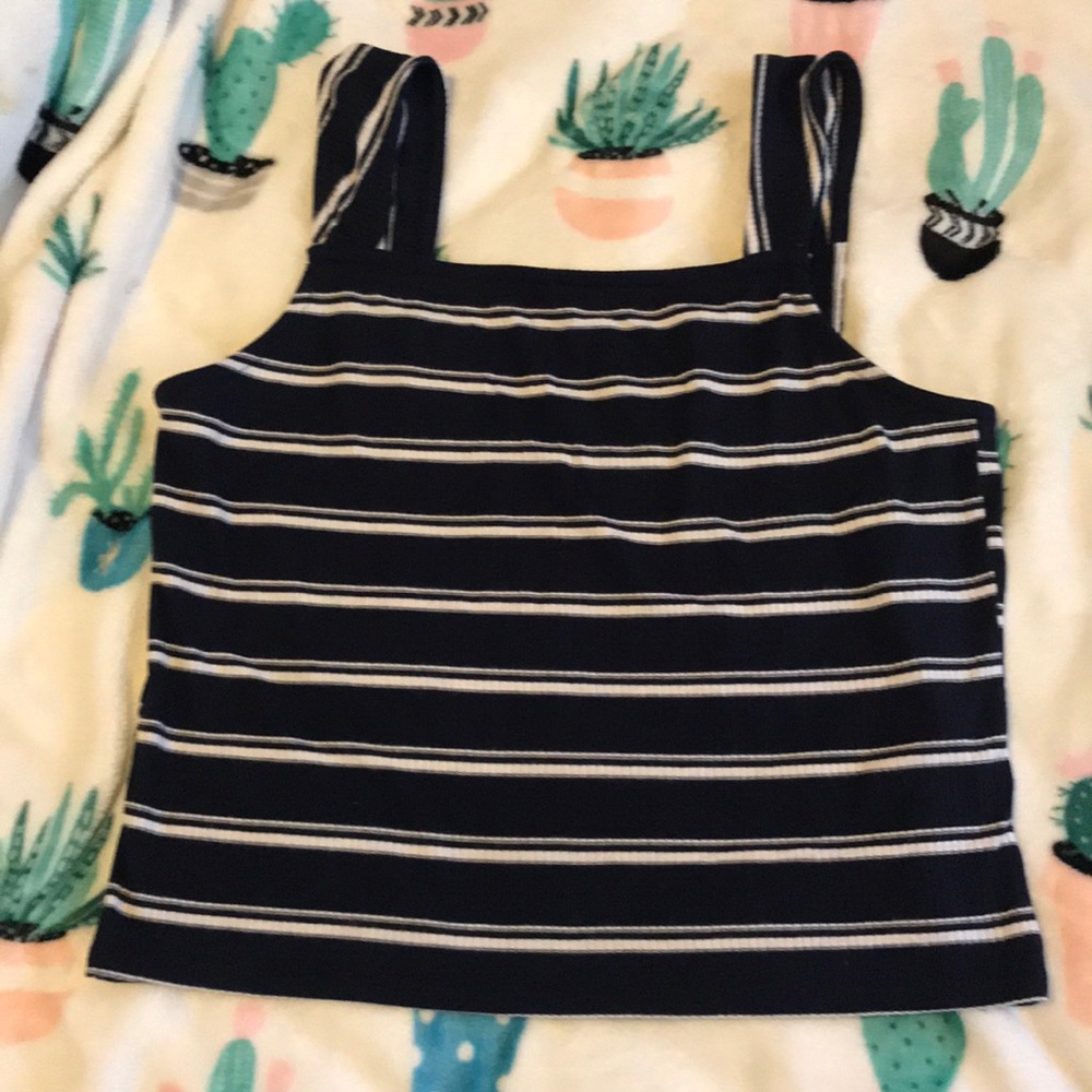 Horizontal Blue and White Crop Top